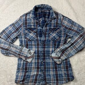 Buffalo David Bitton Blue Plaid Casual Button Down Shirt